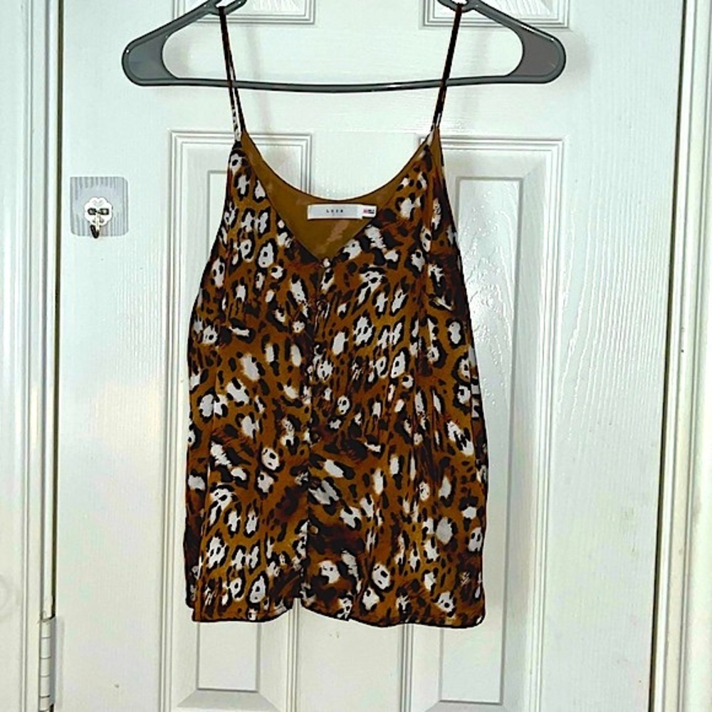 Lush brown animal print silk tank top